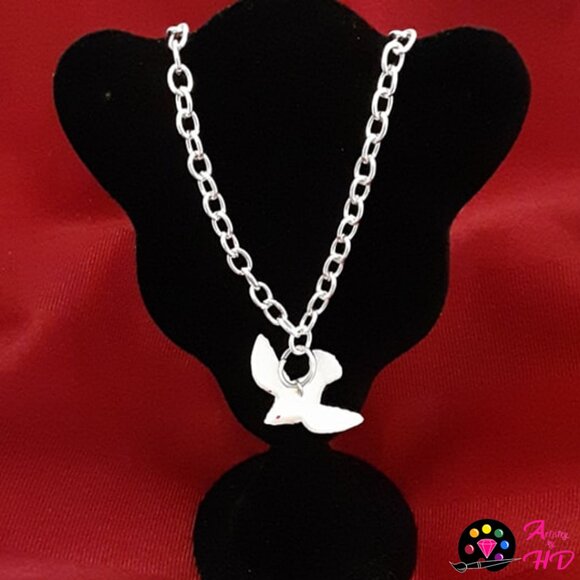 Festive White Turtle Dove Charm Handmade Necklace & Earrings Set - Picture 1 of 4